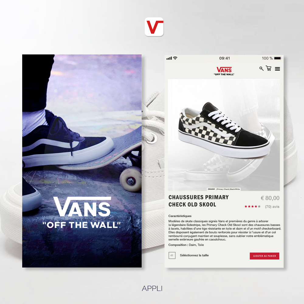 Appli Vans UI design - créée par Romain Cotto, Directeur Artistique 360 print/film/digital